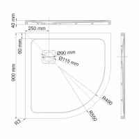 Душевой поддон WasserKRAFT Rhin 44T 44T01, 90 х 90 см, белый, текстура - мрамор