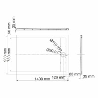 Душевой поддон WasserKRAFT Rhin 44T 44T36, 140 х 90 см, белый, текстура - мрамор
