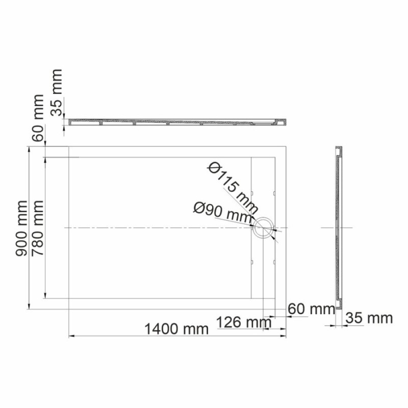 Душевой поддон WasserKRAFT Rhin 44T 44T36, 140 х 90 см, белый, текстура - мрамор