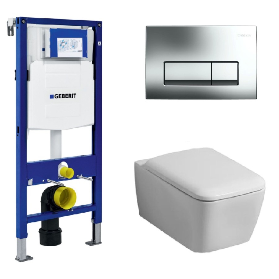 Инсталляция Geberit с безободковым унитазом Geberit IT! 201950000 Rimfree, сиденье микролифт, комплект 332779