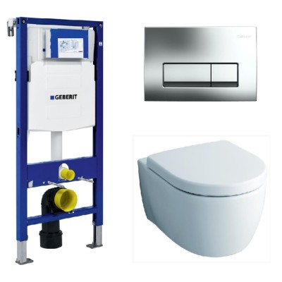 Инсталляция Geberit с безободковым унитазом Geberit iCon Rimfree 204060000, сиденье микролифт, комплект 332852