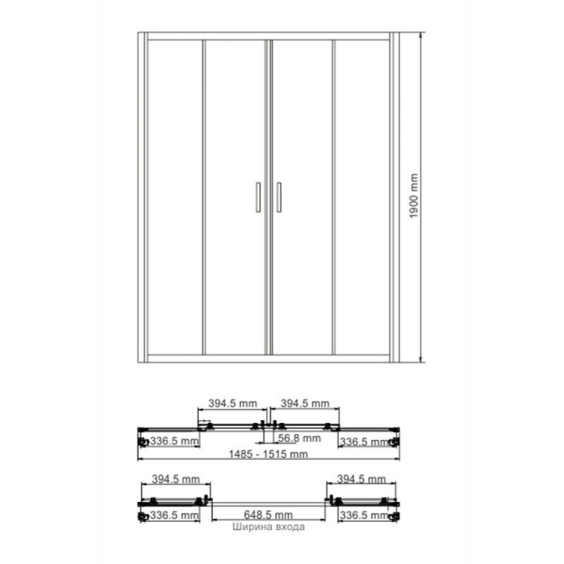 Душевая дверь WasserKRAFT 45S08 cтекло прозрачное, 150 x 190 см