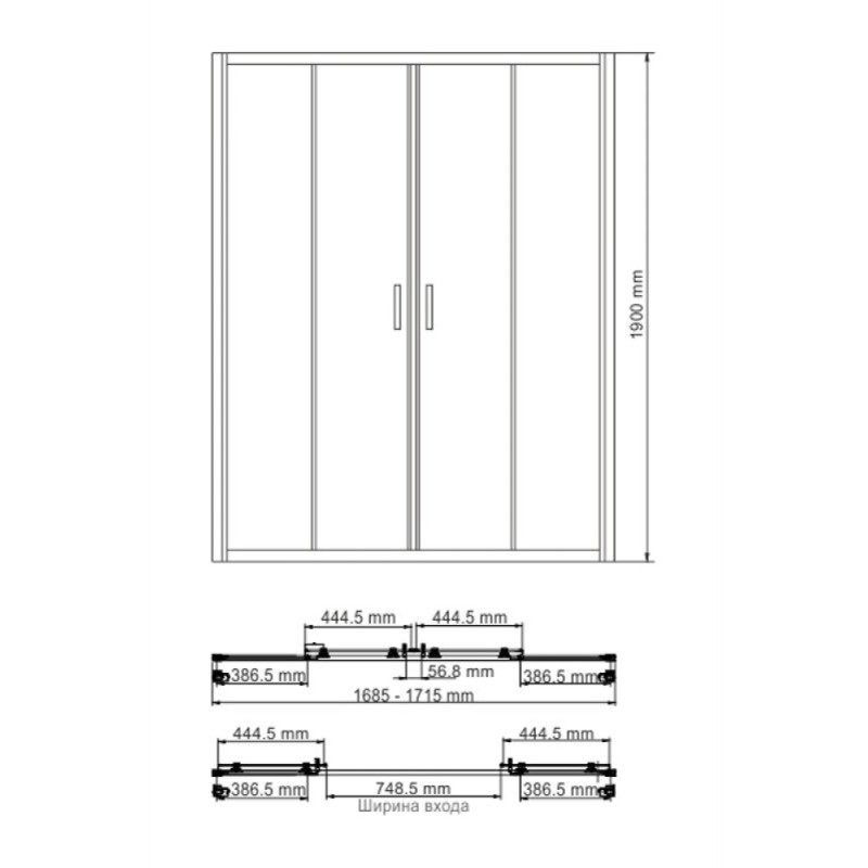 Душевая дверь WasserKRAFT 45S09 cтекло прозрачное, 170 x 190 см