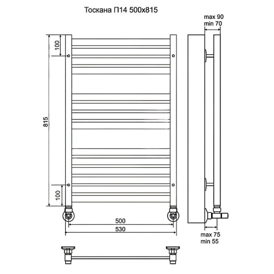 Полотенцесушитель водяной Terminus Тоскана П14 500x815, ширина 50 см, высота 81.5 см, хром