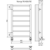 Полотенцесушитель водяной Terminus Контур 4660059582436, П6 400x700, ширина 40 см, высота 70 см, хром