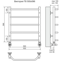 Полотенцесушитель водяной Terminus Виктория П5 500x596, ширина 50 см, высота 59.6 см, хром