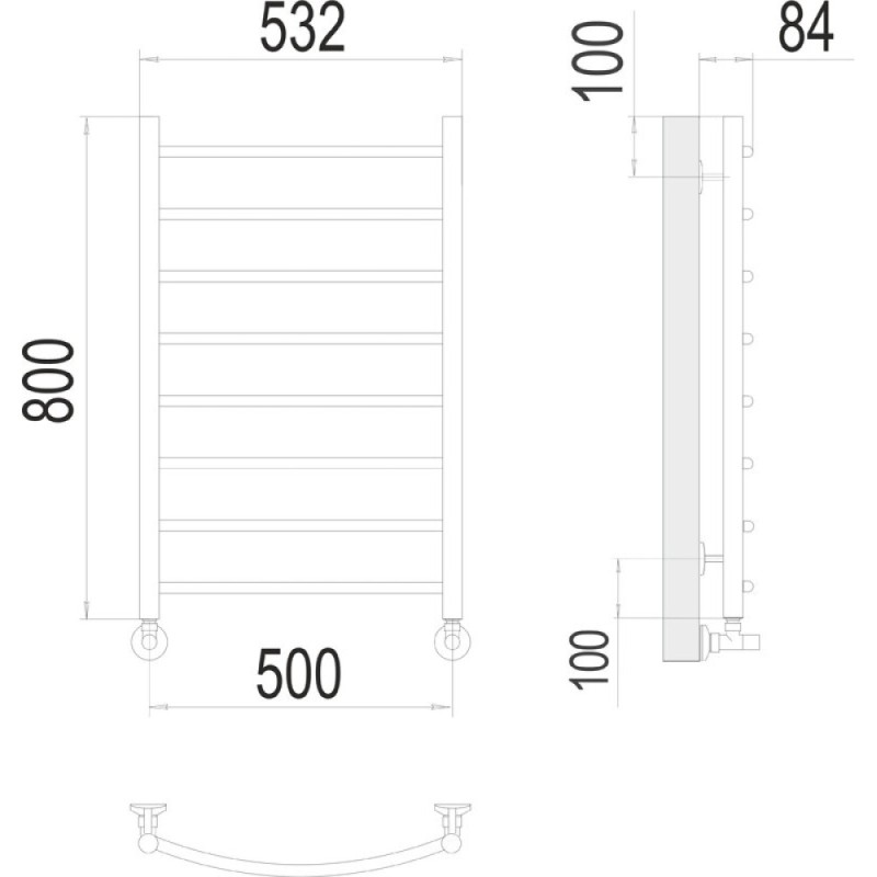 Полотенцесушитель водяной Terminus Классик 4670078530271, П8 500x800, ширина 50 см, высота 80 см, хром