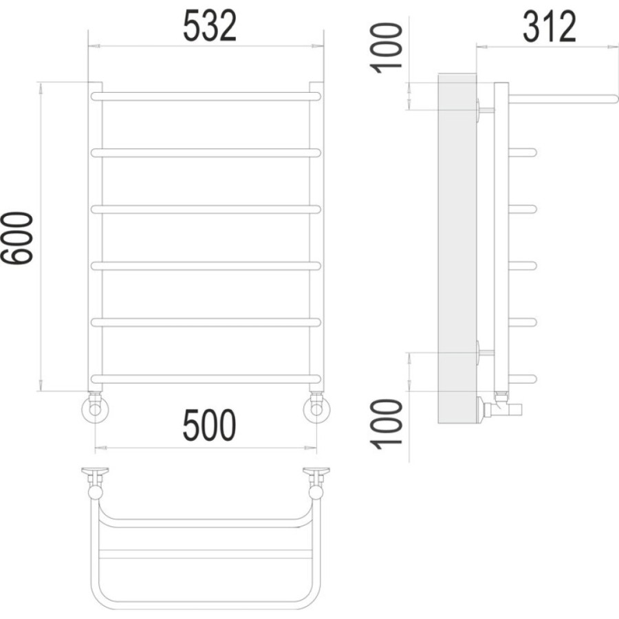 Полотенцесушитель водяной Terminus Полка 4670078530288, П6 500х600, ширина 50 см, высота 60 см, хром