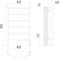 Полотенцесушитель электрический Виктория П6 400х650 Электро (quick touch), ширина 40 см, высота 65 см, диммер справа, 4670078531186