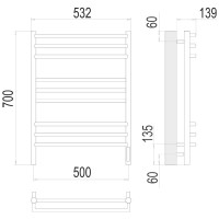 Полотенцесушитель электрический Terminus Прато П9 500х700 (sensor quick touch), ширина 50 см, высота 70 см, хром, 4670078531506