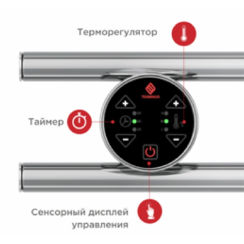 Полотенцесушитель электрический Terminus Полка, 4670078537737, ширина 50 см, высота 10 см, диммер слева
