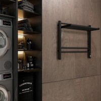 Полотенцесушитель электрический Terminus Горизонт П8 600х600 электро КС, 4670078543523, ширина 60 см, высота 60 см, диммер справа, с полкой, черный муар