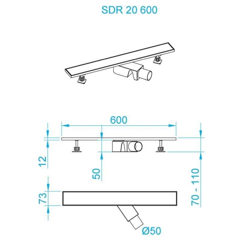 Дренажный канал RGW Shower Drain SDR-20, 60 см, решетка хром, 47212060-01