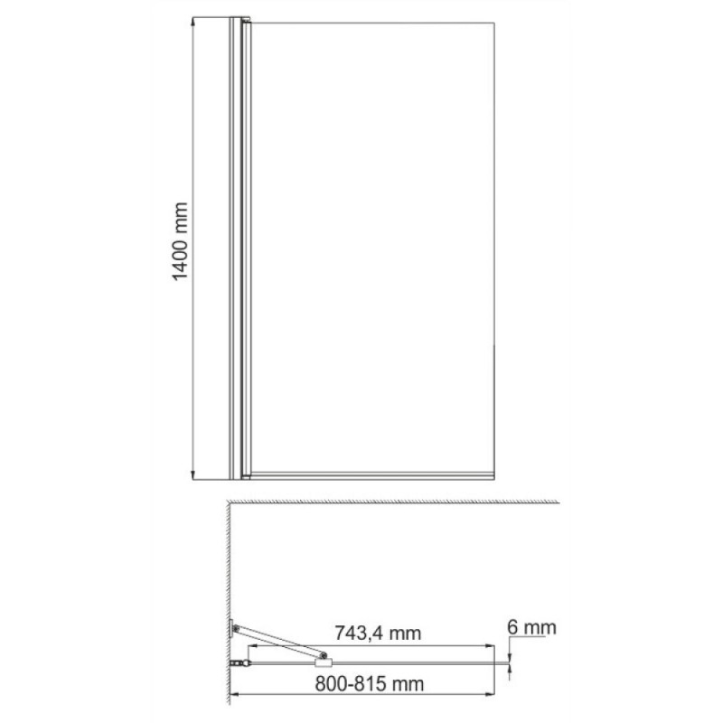 Стеклянная шторка на ванну WasserKraft 48P01-80 Black Fixed