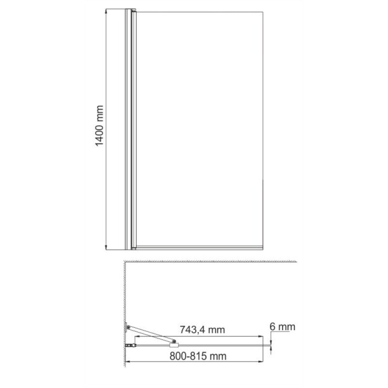 Стеклянная шторка на ванну WasserKraft 48P01-80 Fixed, распашная, одностворчатая, с фиксатором