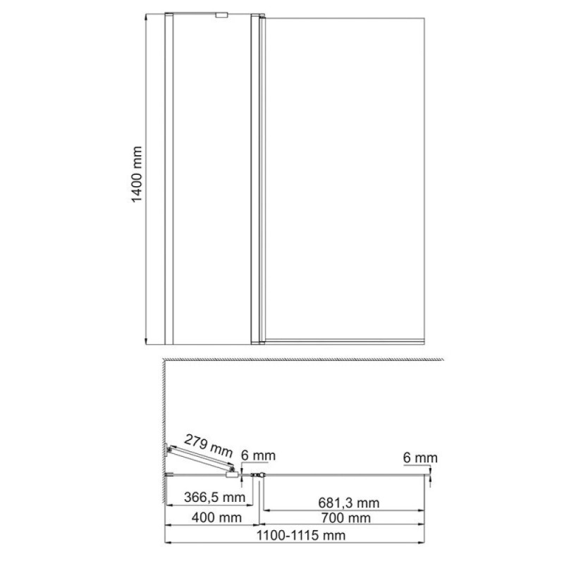 Стеклянная шторка на ванну WasserKraft 48P02-110W Fixed, распашная, двустворчатая, с фиксатором