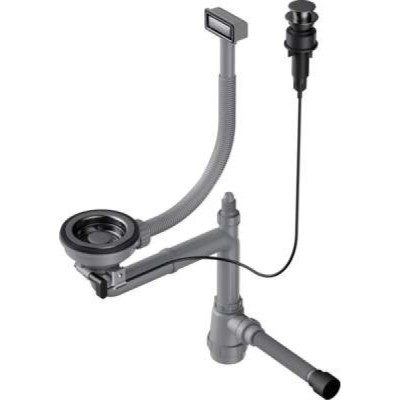 Арматура для одночашевых моек Omoikiri WK-1-GM-A 4956470 с прямоугольным переливом, воронёная сталь, gunmetal