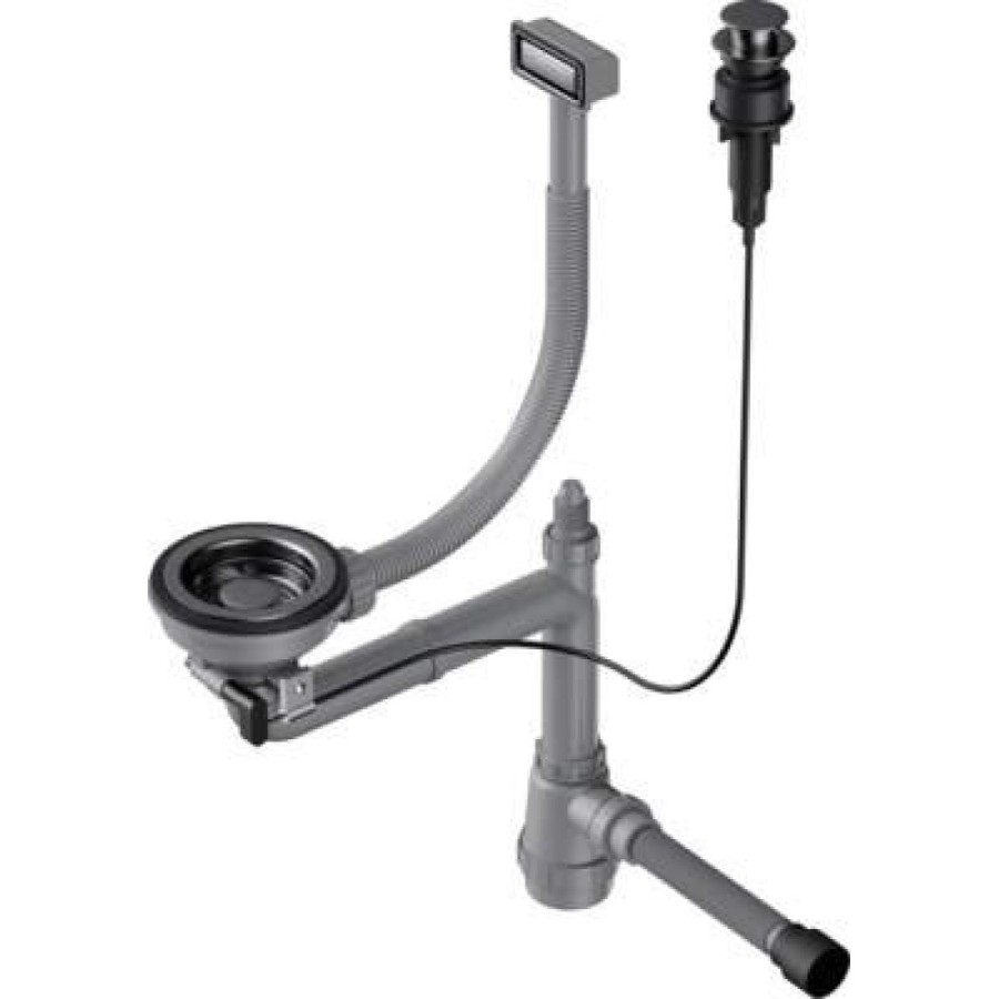 Арматура для одночашевых моек Omoikiri WK-1-GM-A 4956470 с прямоугольным переливом, воронёная сталь, gunmetal