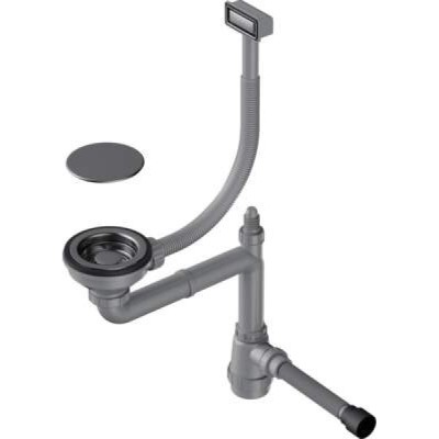 Арматура для одночашевых моек Omoikiri WK-1C-GM 4956474 с прямоугольным переливом, воронёная сталь, gunmetal