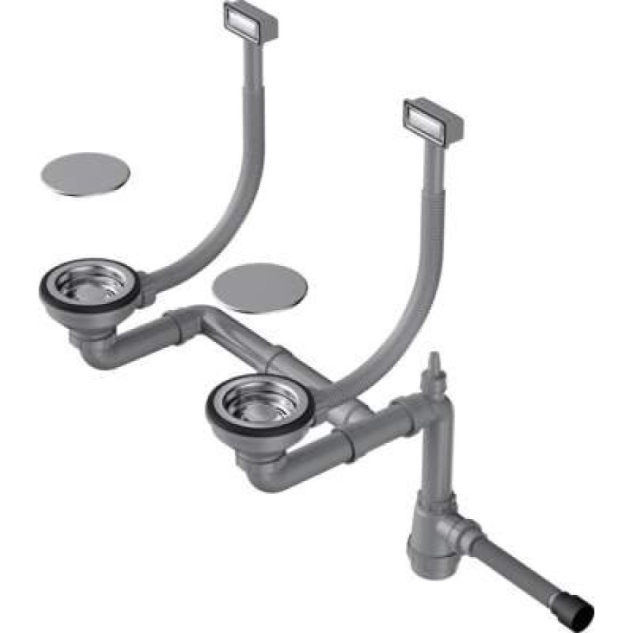 Арматура для двухчашевых моек Omoikiri WK-2C-IN 4956476 с прямоугольными переливами, нержавеющая сталь