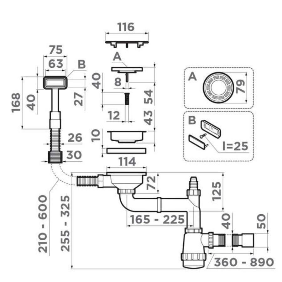 Арматура для одночашевых моек Omoikiri WK-1-R-IN 4956486, нержавеющая сталь