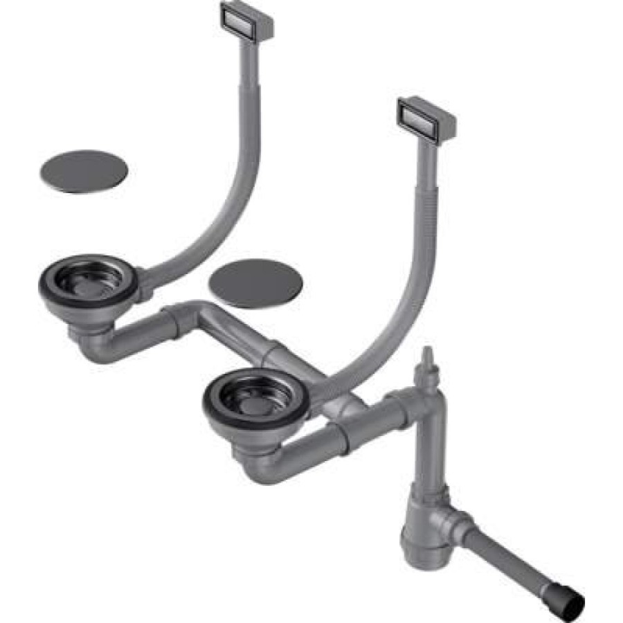 Арматура для двухчашевых моек Omoikiri WK-2C-GM 4956498 с прямоугольными переливами, воронёная сталь, gunmetal