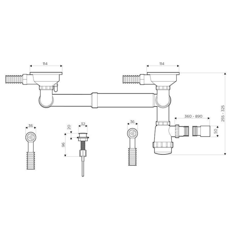 Арматура для двухчашевых моек Omoikiri WK-2-R-IN-A 4956506 с круглыми переливами и клапаном-автомат