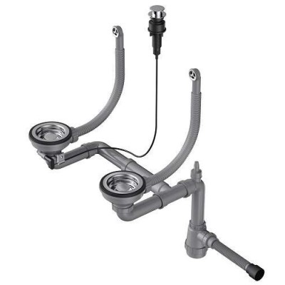 Арматура для двухчашевых моек Omoikiri WK-2-R-IN-A 4956506 с круглыми переливами и клапаном-автомат