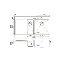 Мойка кухонная Omoikiri Akisame 100-2-R-LG, 4973090, 100 см, крыло слева, цвет светлое золото