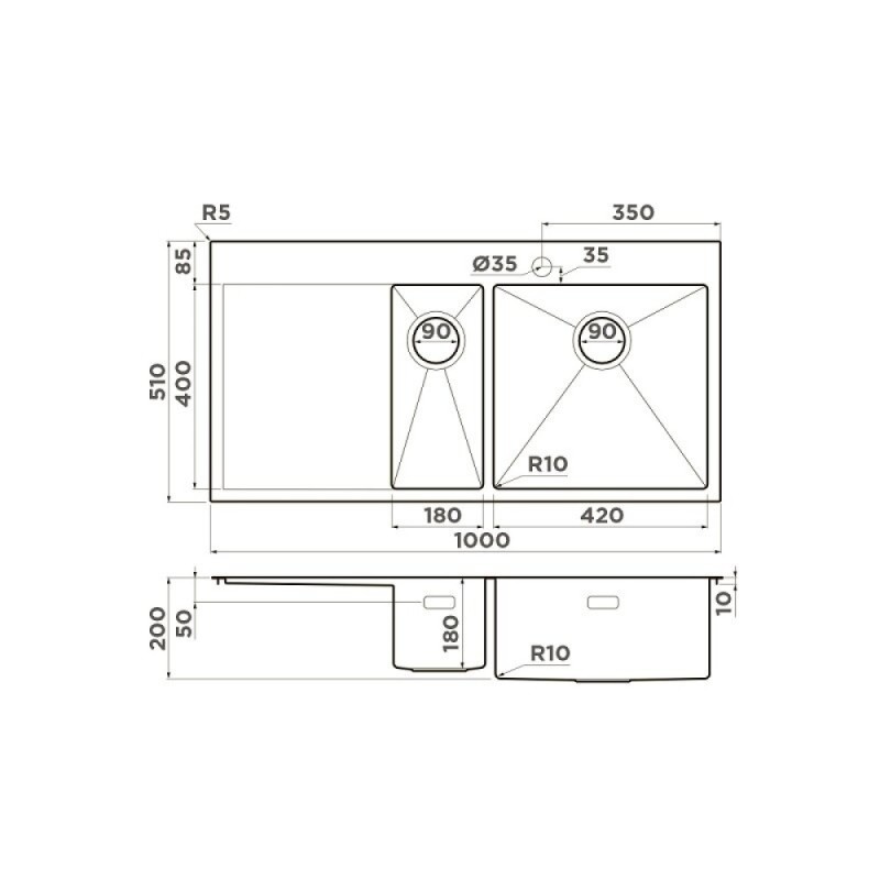 Мойка кухонная Omoikiri Akisame 100-2-R-LG, 4973090, 100 см, крыло слева, цвет светлое золото
