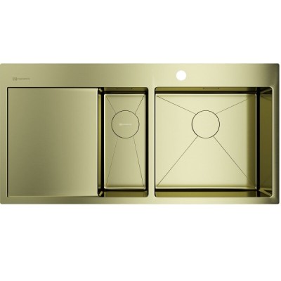 Мойка кухонная Omoikiri Akisame 100-2-R-LG, 4973090, 100 см, крыло слева, цвет светлое золото