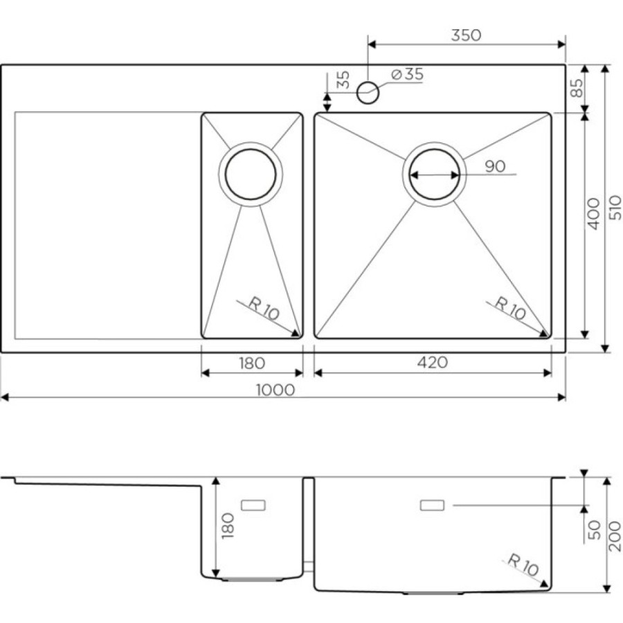 Мойка кухонная Omoikiri Akisame 100-2-IN-R 4973547 нержавеющая сталь