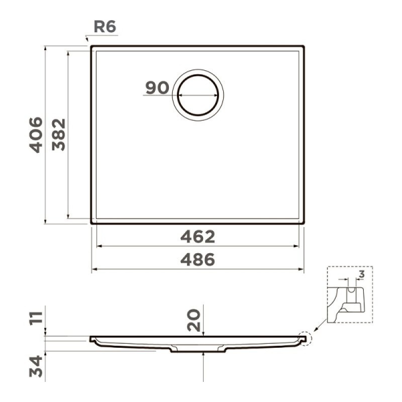Мойка кухонная Omoikiri Kiten 48-INT-GB 4993019, 48 см, artceramic, цвет графит