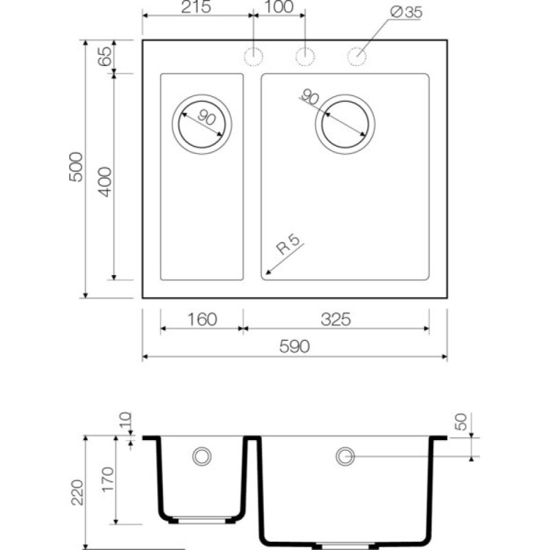 Мойка кухонная Omoikiri Bosen 59-2-WH 4993152, 59 см, tetogranit, белая