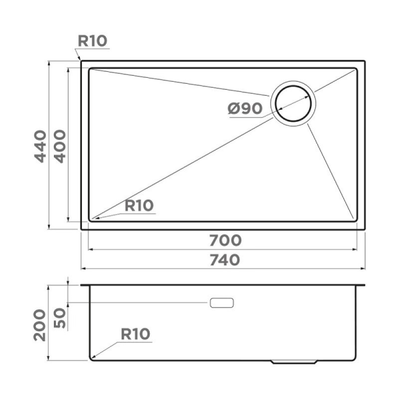 Кухонная мойка Omoikiri Taki 74-U/IF Side 4993172, 74 см, цвет графит