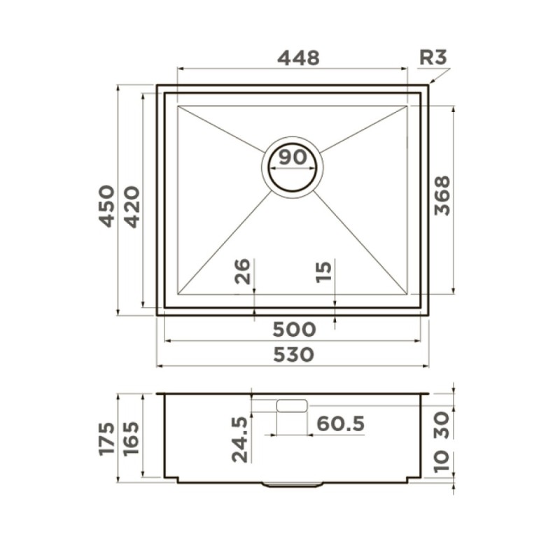 Кухонная мойка Omoikiri Kasen 53-INT GM 53 см, 4993304, нержавеющая сталь, нержавеющая сталь