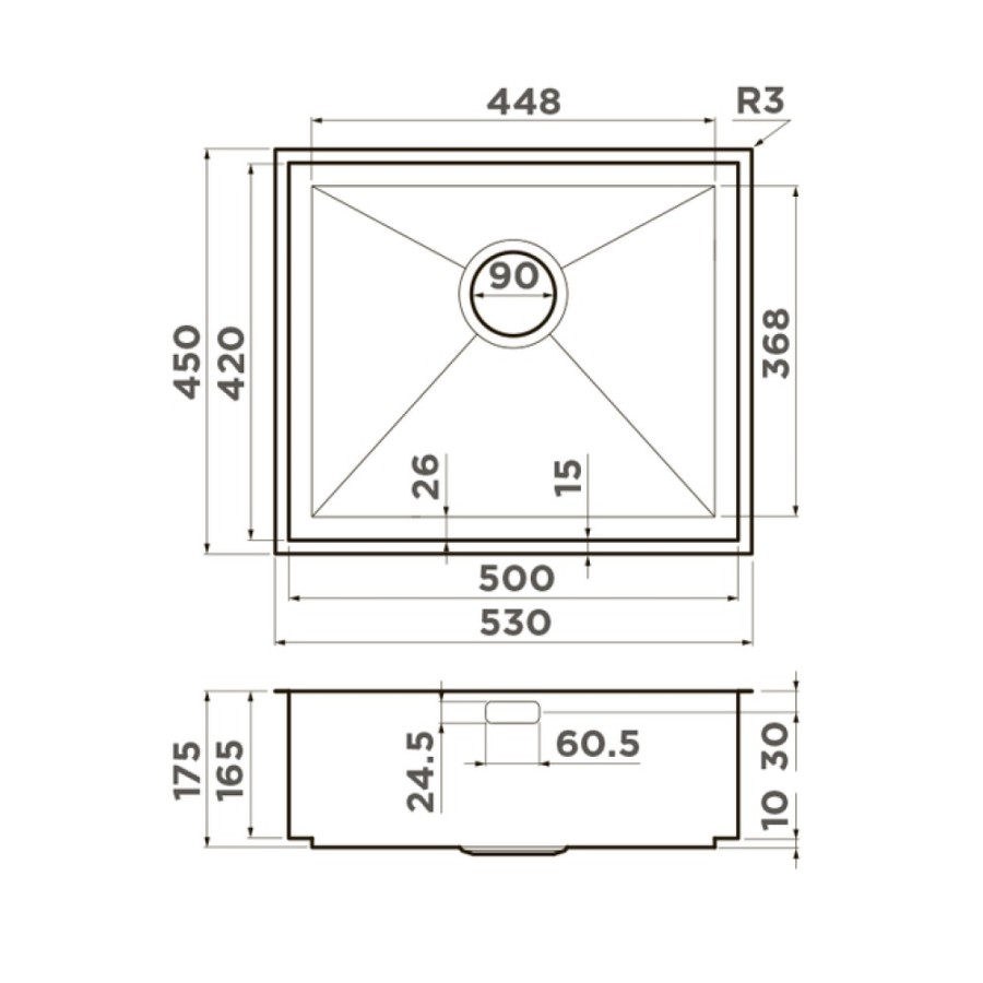 Кухонная мойка Omoikiri Kasen 53-INT GM 53 см, 4993304, нержавеющая сталь, нержавеющая сталь