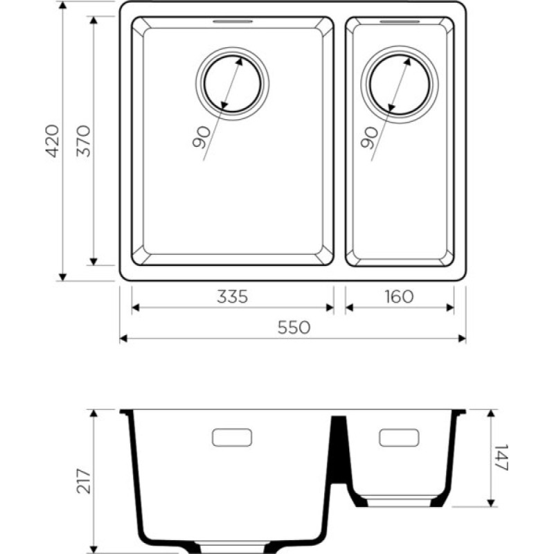 Мойка кухонная Omoikiri Kata 55-2-U-SA 4993421, 55 см, artgranit, бежевая