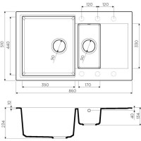Мойка кухонная Omoikiri Daisen 86-2-BL 4993477, 86 см, artgranit, черный