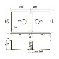 Мойка кухонная Omoikiri Kitagawa 86-2-GR 4993491, 86 см, artceramic, цвет leningrad grey