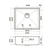 Кухонная мойка Omoikiri Kasen 53-INT GM 53 см, 4993496, воронёная сталь, gunmetal