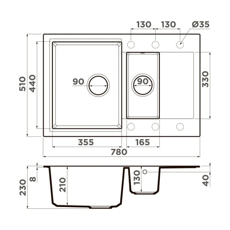 Кухонная мойка Omoikiri Daisen 78-2T-WH 4993530, 78 см, tetogranit, цвет белый