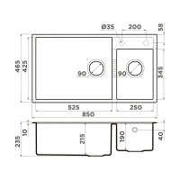 Кухонная мойка Omoikiri Tedori 85-2-U 4993542, 85 см, tetogranit, цвет leningrad grey