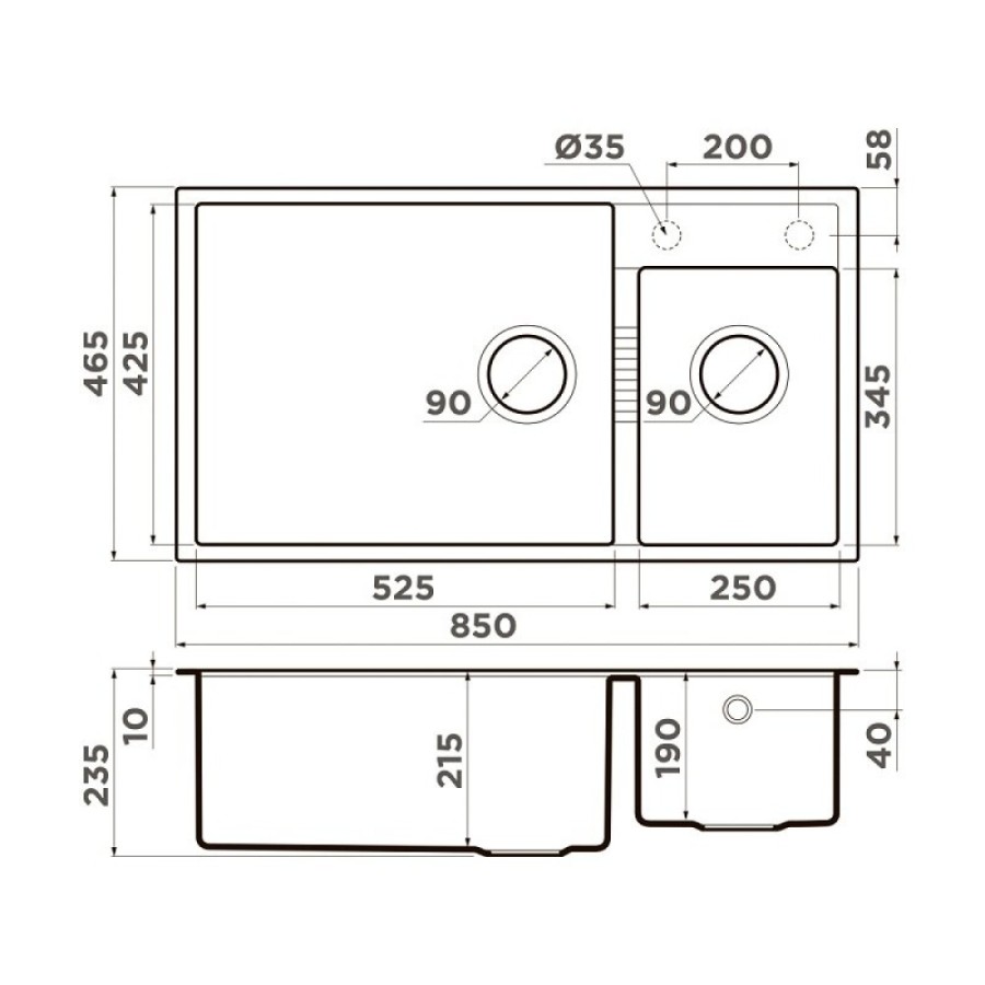 Кухонная мойка Omoikiri Tedori 85-2-U 4993542, 85 см, tetogranit, цвет leningrad grey