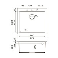 Мойка кухонная Omoikiri Bosen 57-ES 4993556, 57 см, tetogranit, цвет leningrad grey