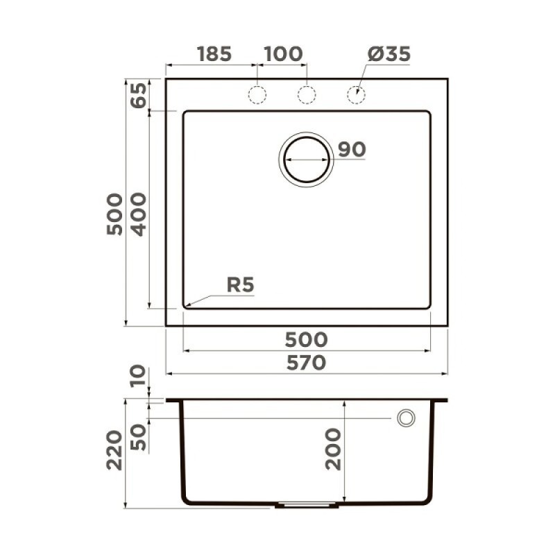 Мойка кухонная Omoikiri Bosen 57-ES 4993556, 57 см, tetogranit, цвет leningrad grey