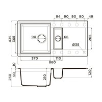 Кухонная мойка Omoikiri Sakaime 86-2-GR 4993560, 86 см, tetogranit, цвет leningrad grey