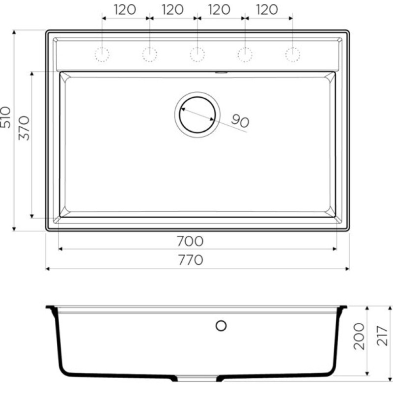 Мойка кухонная Omoikiri Daisen 77-BL 4993630, 77 см, tetogranit, черная