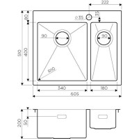 Мойка Omoikiri Akisame 60-2-IN-L 4993775, нержавеющая сталь