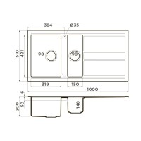 Кухонная мойка Omoikiri Kitagawa 100 GB 4993805, 100 см, artceramic, графит